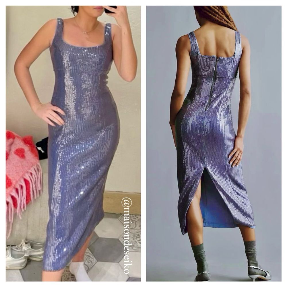 NWT Anthropologie Midi Maxi Dress Sequin Blue Sleeveless Slip Party size XXS